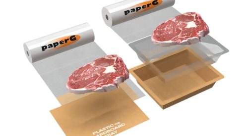 An exploded diagram illustrating the layered composition of the PaperSeal Shape food tray, highlighting ITP's PaperG film liner used inside this WorldStar 2026 award-winning packaging design