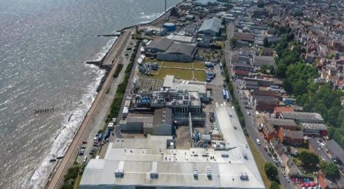 Aerial view of Nomad Foods’ Lowestoft factory showing large‑scale frozen food production facilities and surrounding site infrastructure.