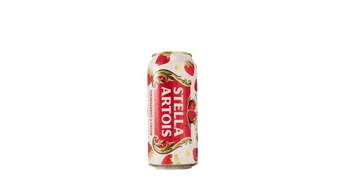 Stella Artois Strawberries & Cream Lager can with Wimbledon‑themed design