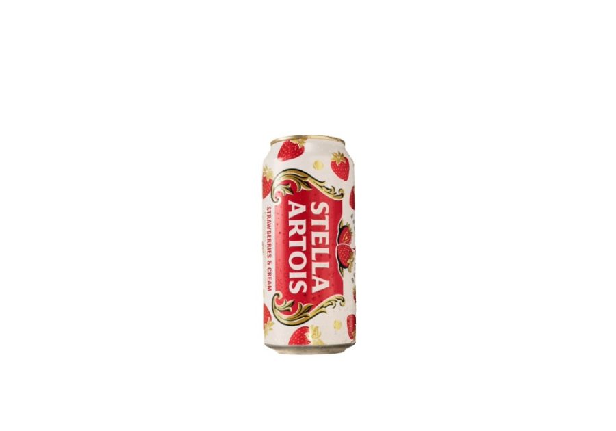 Stella Artois Strawberries & Cream Lager can with Wimbledon‑themed design