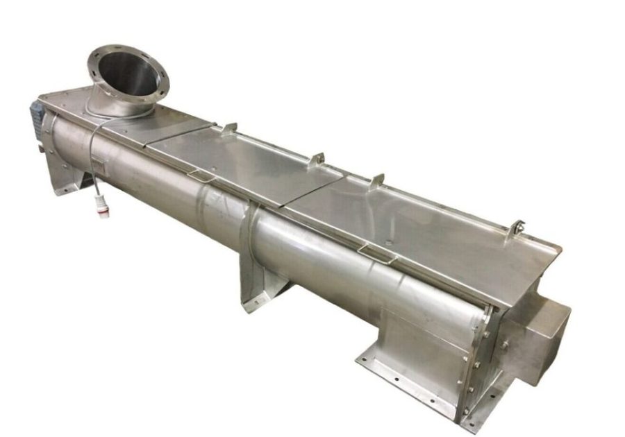 ATEX‑certified inclined screw conveyor from Ajax Equipment installed to improve cereal handling in a reconfigured food plant