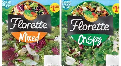 Florette Crispy salad bag featuring a prominent £1.25 price-marked pack flash on the packaging.