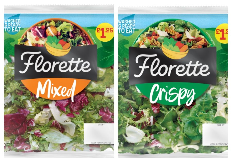 Florette Crispy salad bag featuring a prominent £1.25 price-marked pack flash on the packaging.