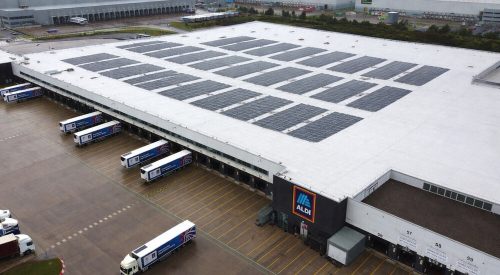 Rooftop solar panels installed on a UK food factory to reduce energy costs and grid dependence