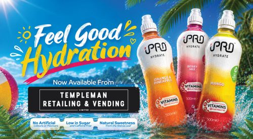 Bottles of iPRO Hydrate functional hydration drinks in Mango, Orange & Pineapple and Berry Mix flavours.