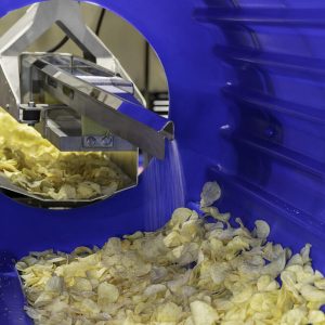 Integrated potato chip processing line using PPM fryer