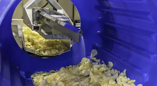 Integrated potato chip processing line using PPM fryer