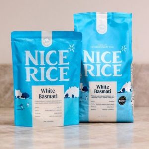 Nice Rice premium rebrand packaging showcasing new identity