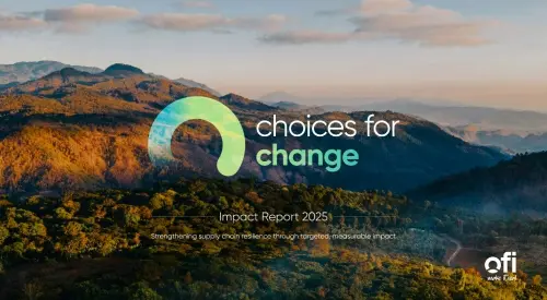 ofi Choices for Change impact report showing sustainability progress across global cocoa, coffee, dairy, nuts and spices supply chains