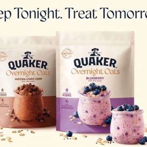 Quaker Overnight Oats range in Blueberry and Mocha Choc Chip flavours