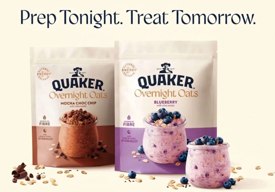 Quaker Overnight Oats range in Blueberry and Mocha Choc Chip flavours