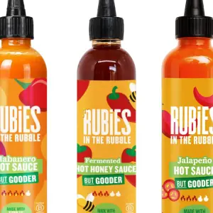 hree bottles from the Rubies in the Rubble launch range of hot sauces