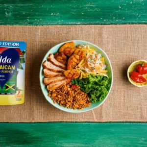 caribbean culinary crossover product pouch for Tilda Jamaican Spiced Pumpkin Rice