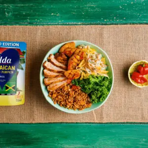 caribbean culinary crossover product pouch for Tilda Jamaican Spiced Pumpkin Rice