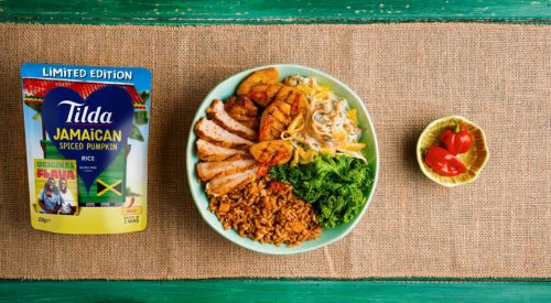 caribbean culinary crossover product pouch for Tilda Jamaican Spiced Pumpkin Rice