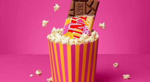 Tony’s Chocolonely Popcorn Crunch bar with roasted caramelised popcorn pieces coated in milk chocolate.