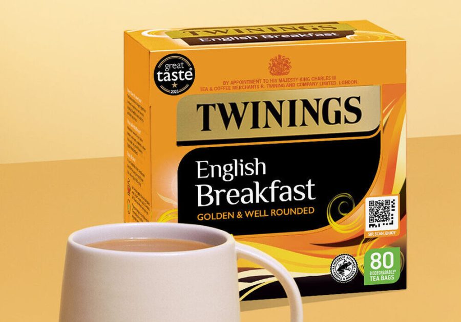 Twinings tea packs featuring new accessible QR codes designed for blind and partially sighted consumers